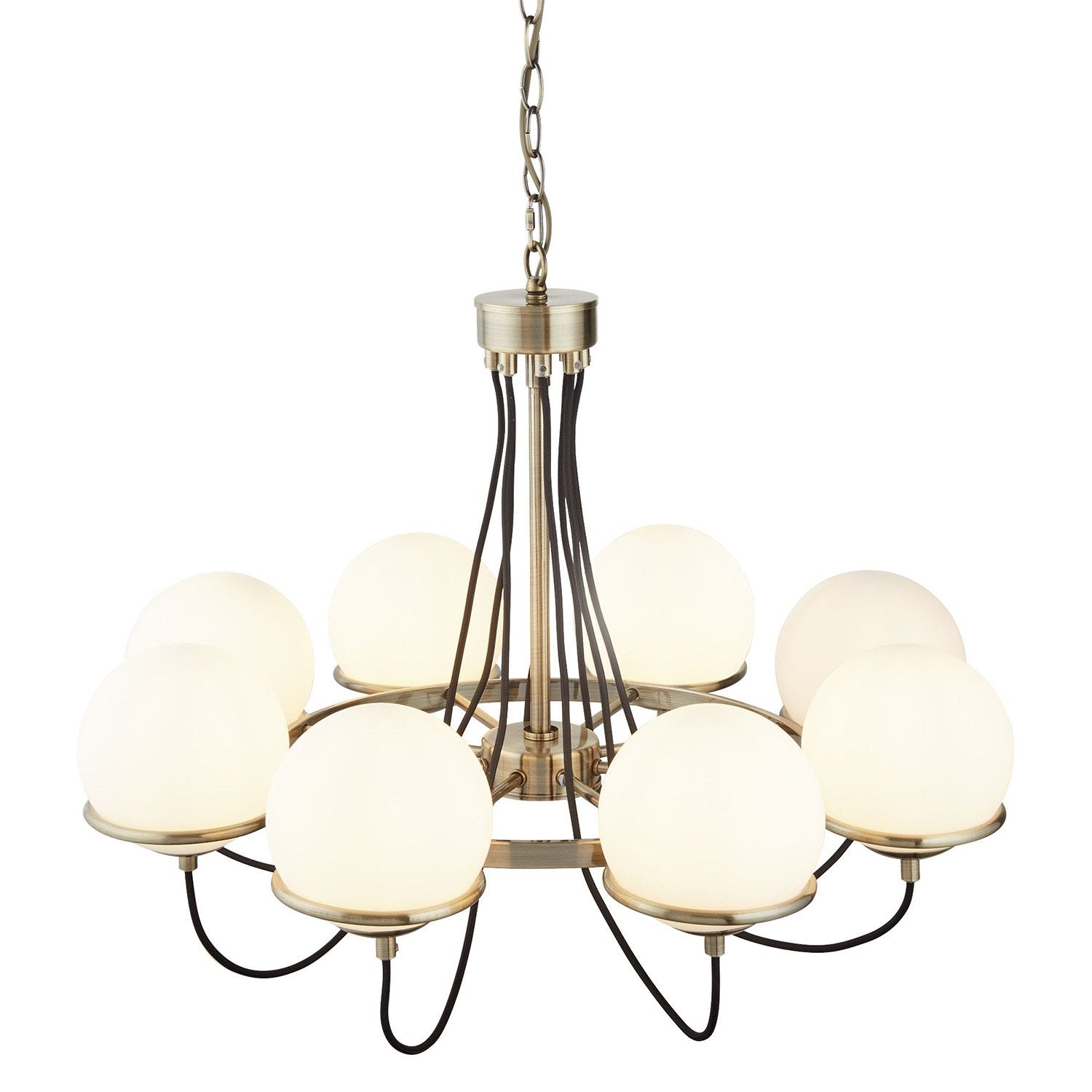 Lampadario Contemporaneo Sfera Acciaio Ottone Vetro 8 Luci E14