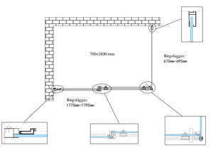 Box doccia 8 MM a 2 lati parete fissa laterale + porta scorrevole reversibile altezza 190 cm 70x180 