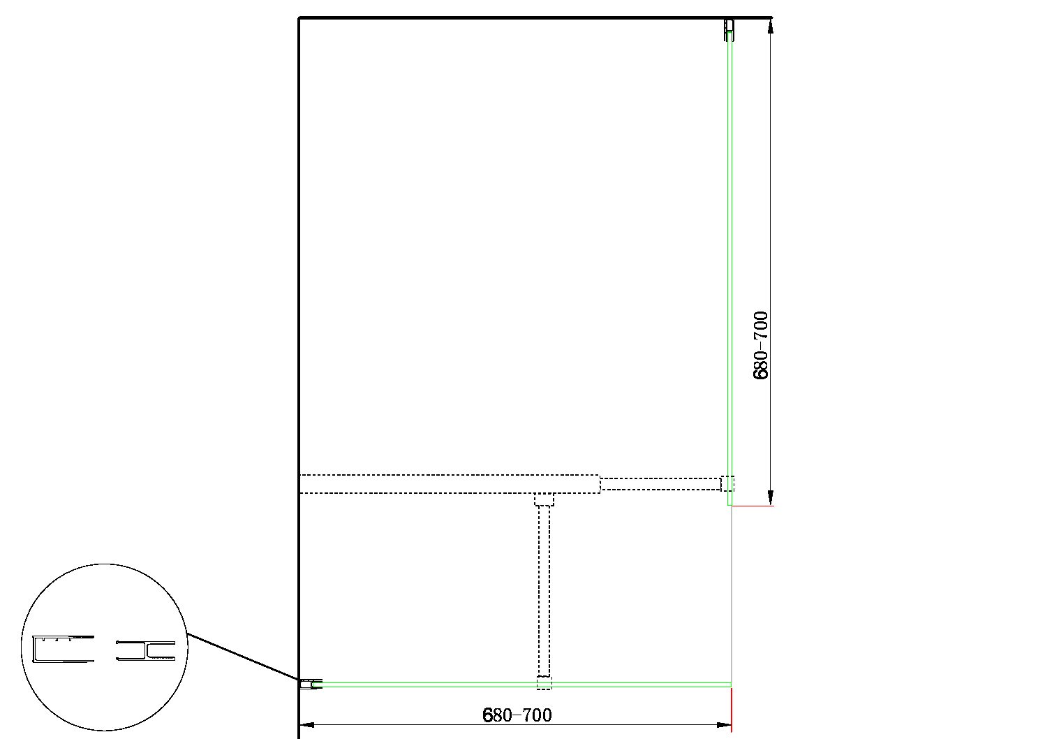 Doppia Parete Doccia Walk-in Con Braccio Di Sostegno Superiore a T Vetro 8 mm Reversibile 68-70 x 68-70 H 200 cm