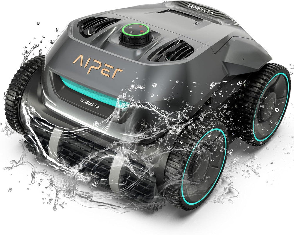 AIPER Seagull PRO Tile, Robot Piscina Senza Fili, Pulizia Pavimento e Pareti, Navigazione WavePath, AutoParcheggio, Durata Fino 90 min, Piscine Oltre 300 m, Gancio Recupero, Grigio