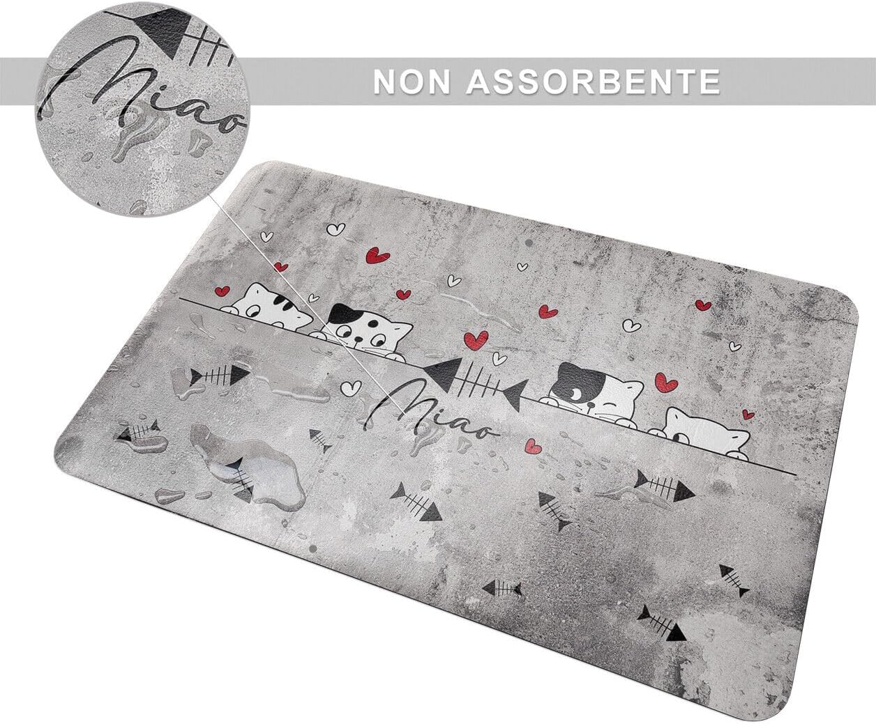 Tappeto Sottociotola Tovaglietta 38x60 cm Pvc Impermeabile Antisfilo Antiscivolo Cane Gatto Dis.C