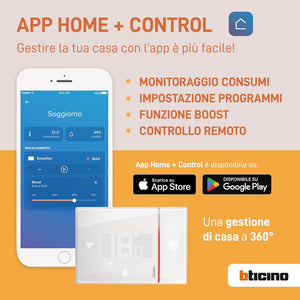 Bticino SXW8002 TERMOSTATO WIFI DIGITALE Smarther2 with Netatmo, Termostato Caldaia da Incasso, Programmabile, Comando da App, Alexa e Google