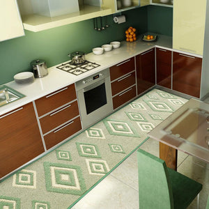 Tappeto Cucina Rombi .3D 57x230 Cm Assorbente Morbido Moderno Antiscivolo Verde