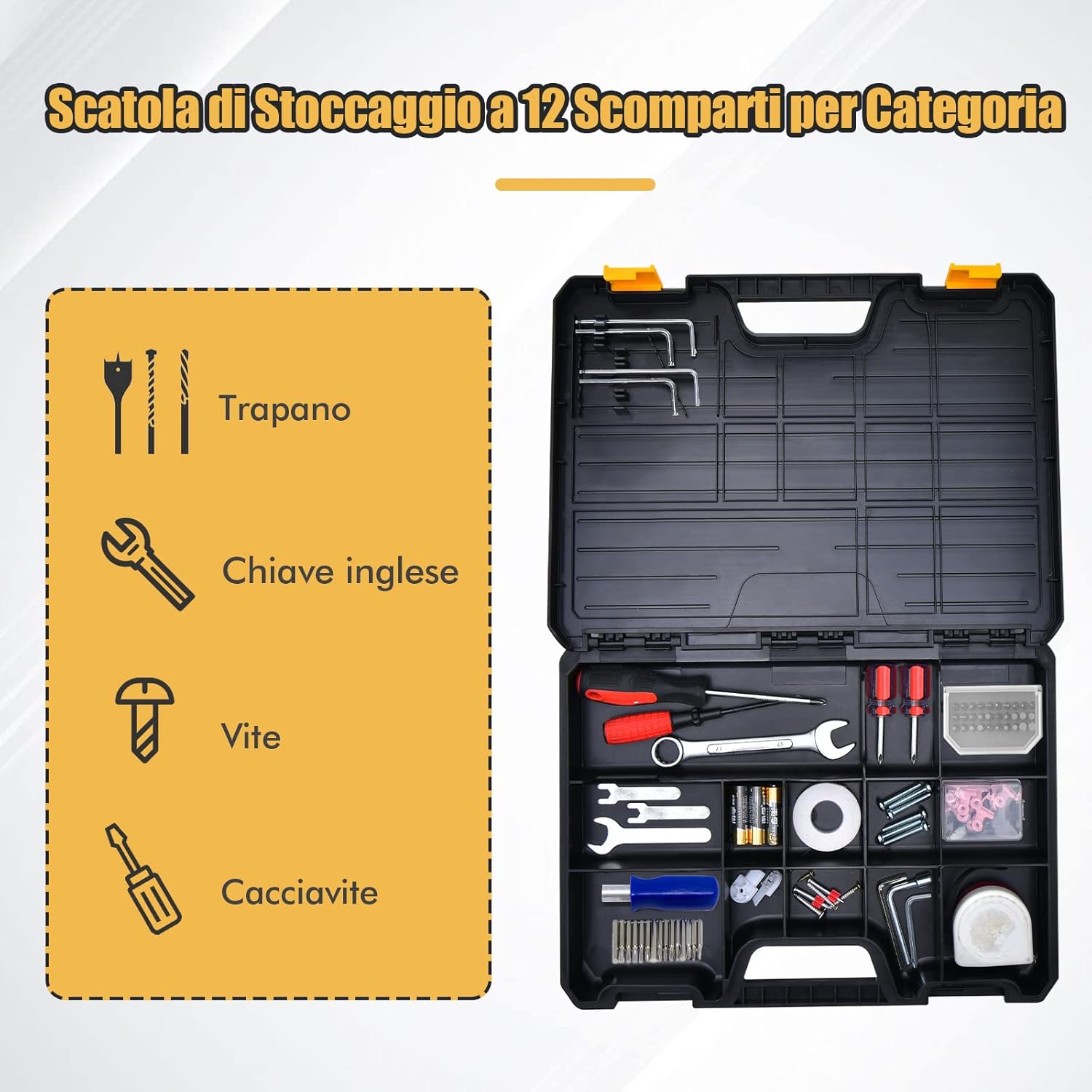 Scaletta Pieghevole con Cassetta Porta Attrezzi, 2 in 1 Sgabello con 13 Scomparti, Ampio Pedale e Piedi Antiscivolo, Portata 150 kg, per Officina Casa e Ufficio