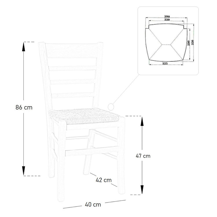 Sedia in legno massello con seduta in paglia  mod. SARA  da verniciare