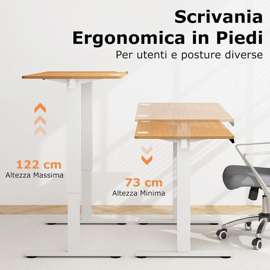 Scrivania Regolabile in Altezza, Scrivania con 3 Impostazioni di Altezza Memorizzabili, 2 Ganci e Gestione dei Cavi, Scrivania da Ufficio e Casa, 120 x 60 x 73-122 cm (Legno)