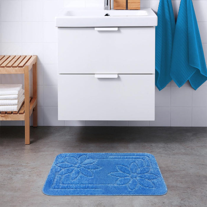 Tappeto Bagno 50x110 cm Tinta Unita Antiscivolo Assorbente Scendiletto Made In Italy Azzurro