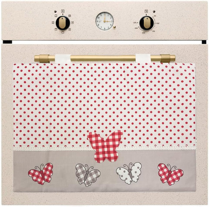 Copriforno Morbido Shabby Chic Cuori Passanti Tessuto Chiusura Velcro Proteggi Forno Cucina Dis.D