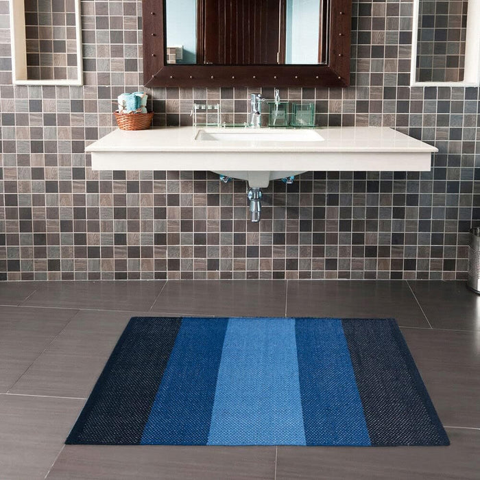 Tappeto Cucina Bagno Puro Cotone Assorbente Intrecciato a Mano Blu 55x280 cm