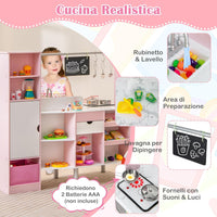 Cucina e Mercato per Bambini 2 in 1, Cucina Giocattolo per Bambini con Luci e Suoni, Produttore di Ghiaccio e Lavagna, Ideale per Bambini 3 Anni+