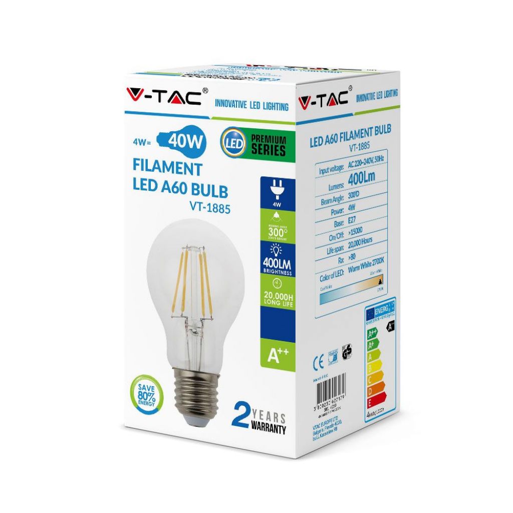 Bulb LED - Filamento 4W E27 A60 Copertura Clear 6400K