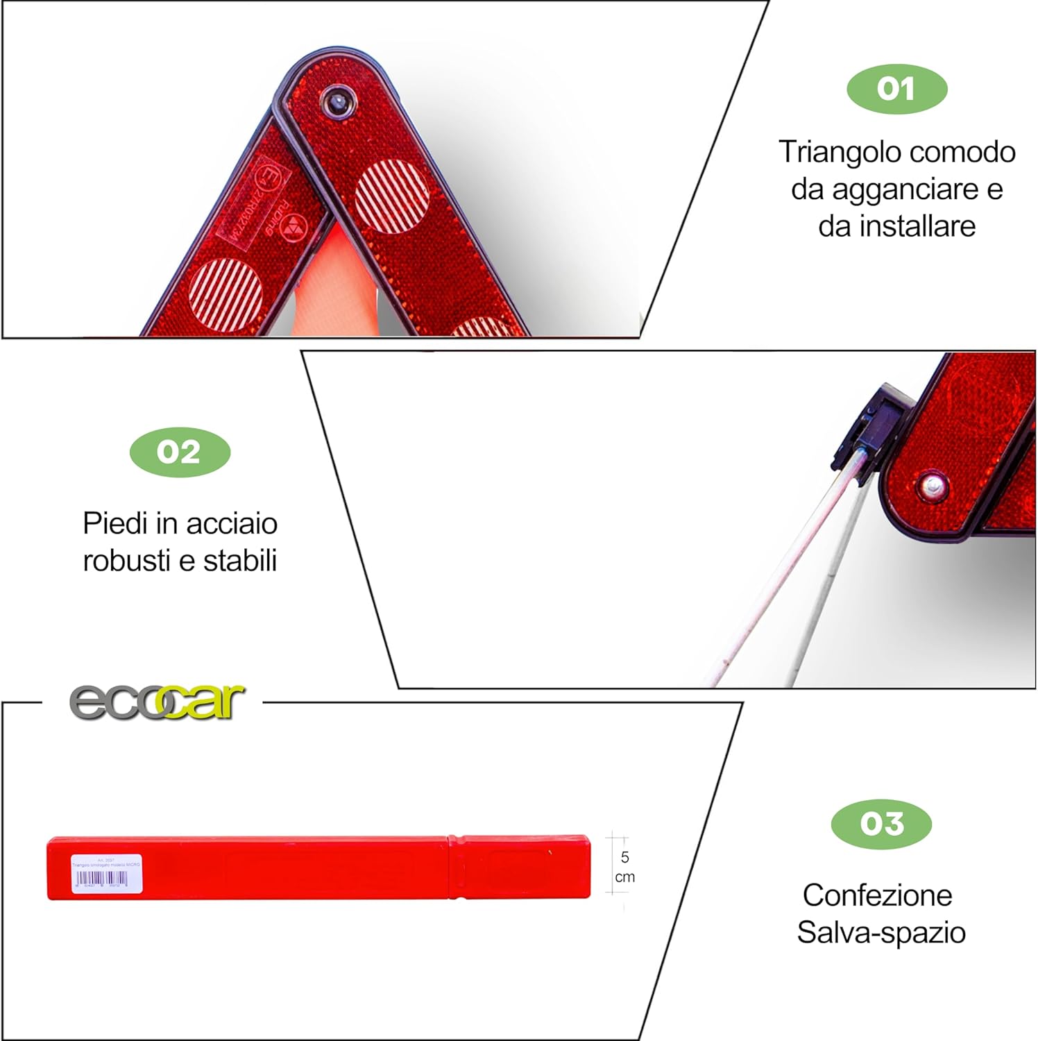 Triangolo di Emergenza Omologato - Pieghevole e Robusto - Alta visibilità - Sicurezza Stradale