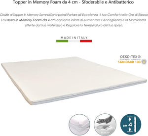 Topper Correttore Materasso Matrimoniale King Size Memory Foam Rigidità  Media EXTRA CONFORT 180x200 cm H4 