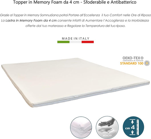 Topper Correttore Materasso Matrimoniale King Size Memory Foam Rigidità  Media EXTRA CONFORT 180x200 cm H4 