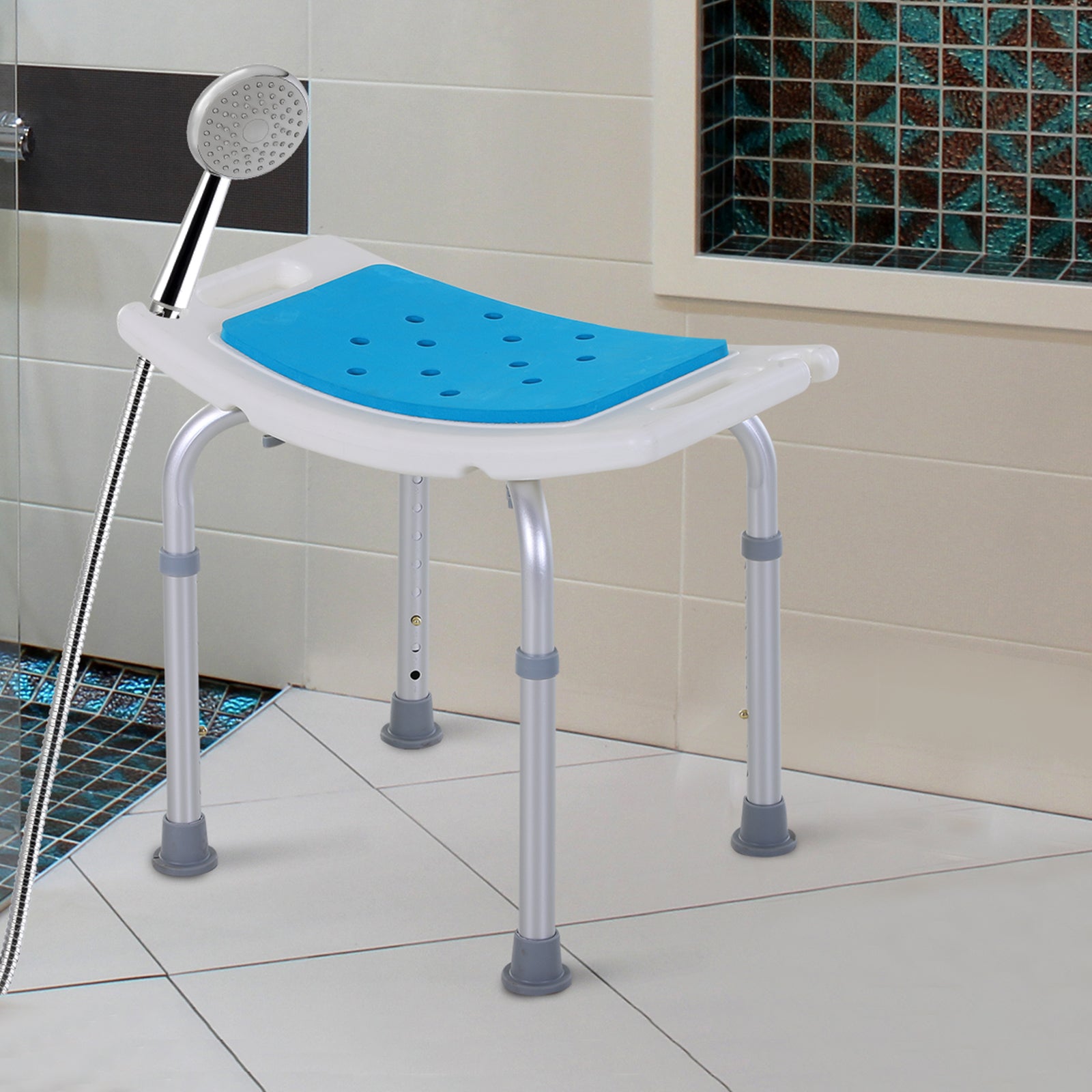 EasyComfort Sgabello per Doccia da Bagno in Lega di Alluminio e Plastica Antiscivolo, Altezza Regolabile 6 Livelli 39-52cm