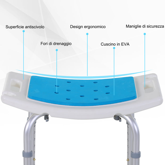 EasyComfort Sgabello per Doccia da Bagno in Lega di Alluminio e Plastica Antiscivolo, Altezza Regolabile 6 Livelli 39-52cm