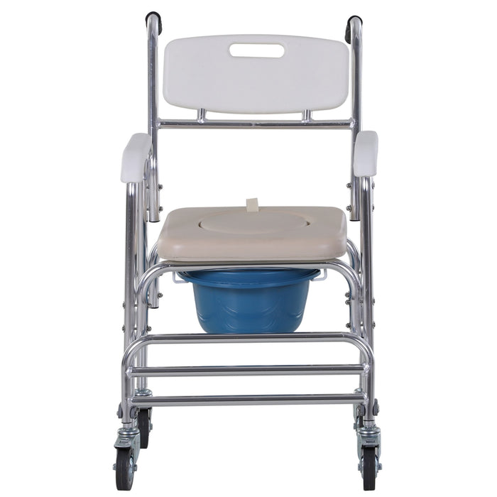 EasyComfort Sedia a Rotelle Impermeabile con WC Seduta in Ecopelle, 4 Ruote, Vaso Rimovibile per Anziani/Disabili, 84x54x96cm