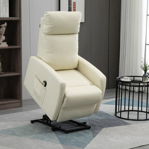 EASYCOMFORT  Poltrona Alzapersona con Telecomando e Schienale Reclinabile a 145°, Similpelle Color Crema