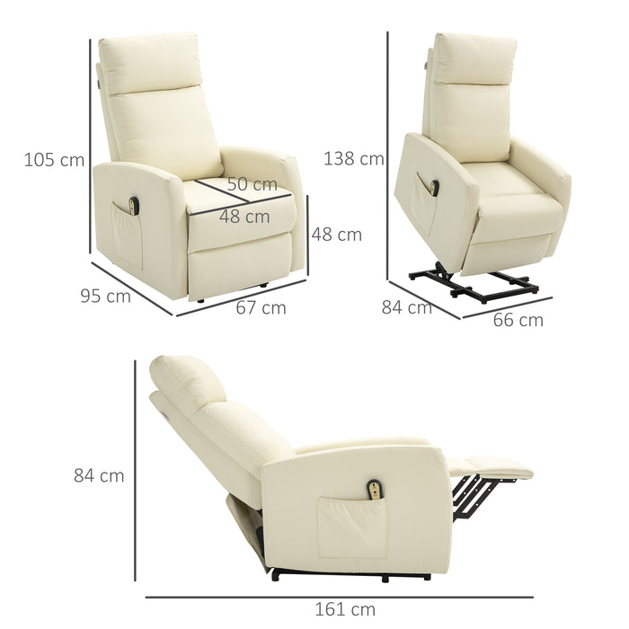 EASYCOMFORT  Poltrona Alzapersona con Telecomando e Schienale Reclinabile a 145°, Similpelle Color Crema