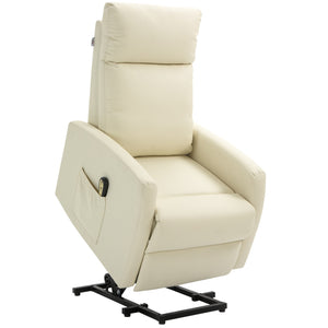 EASYCOMFORT  Poltrona Alzapersona con Telecomando e Schienale Reclinabile a 145°, Similpelle Color Crema