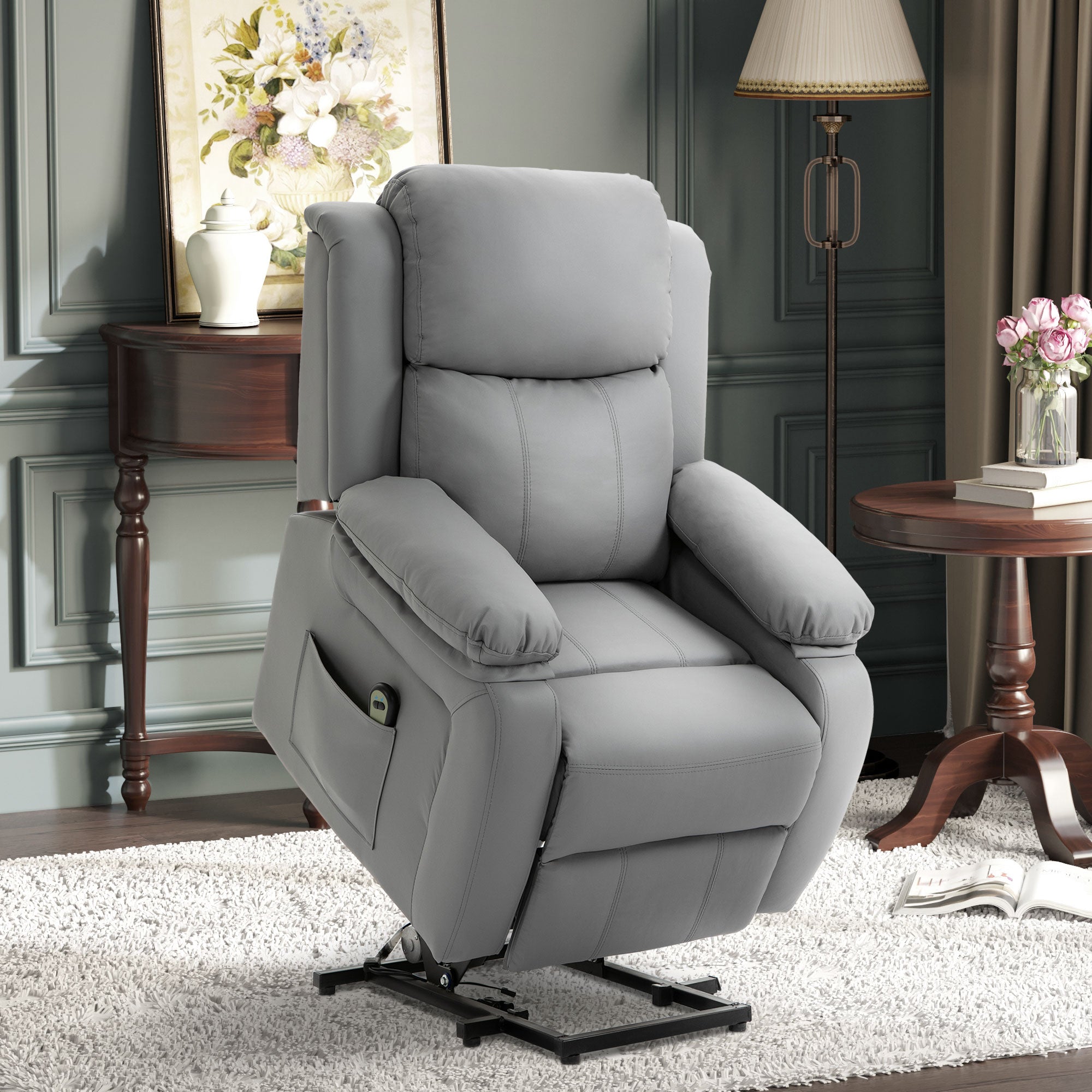 EASYCOMFORT  Poltrona Relax Elettrica e Alzapersona Reclinabile fino 160° con Telecomando, in Similpelle - Grigio