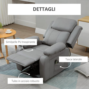 EASYCOMFORT  Poltrona Relax Elettrica e Alzapersona Reclinabile fino 160° con Telecomando, in Similpelle - Grigio