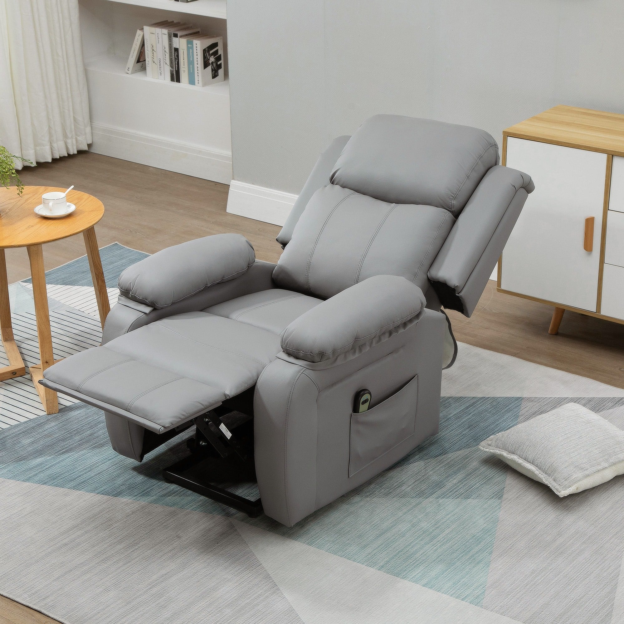 EASYCOMFORT  Poltrona Relax Elettrica e Alzapersona Reclinabile fino 160° con Telecomando, in Similpelle - Grigio