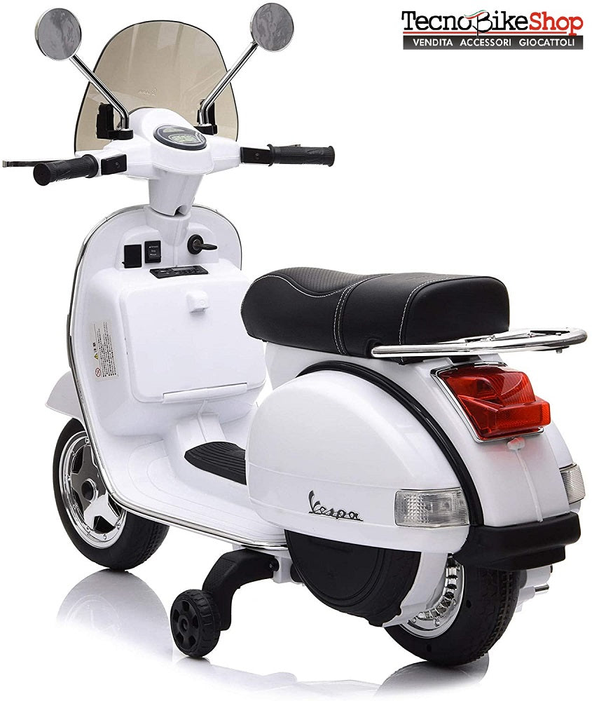 Moto Scooter Elettrico per Bambini Piaggio VESPA PX150 FULL con Parabrezza e Bauletto 12V-Bianco