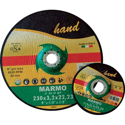 Disco abrasivo taglio marmo depresso hand mm 115x22,2 h.mm 3,2 (50 pezzi) Hand 