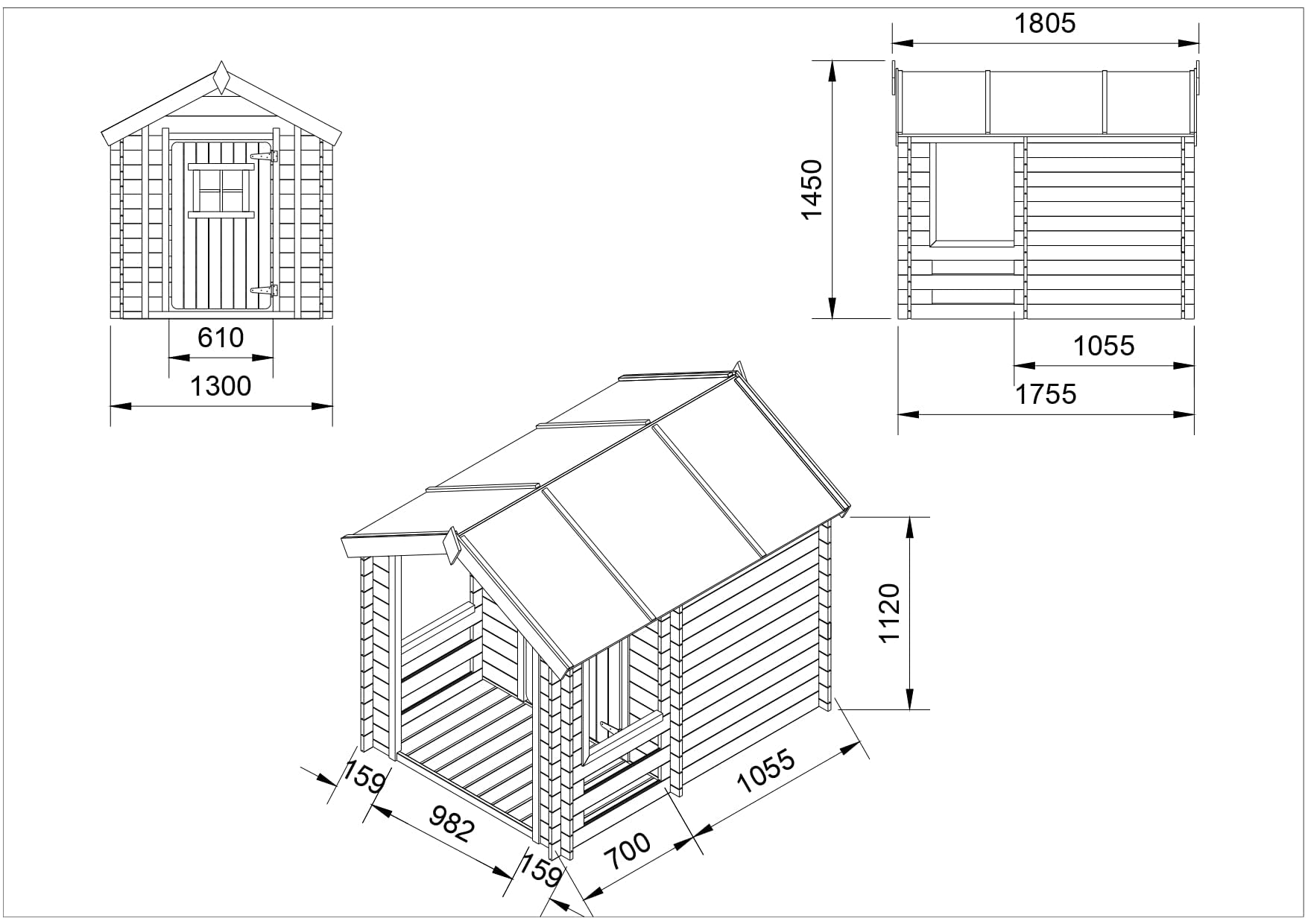 Casetta legno per bambini - L182xL146xA145cm/ 1.1m2 - Timbela M501