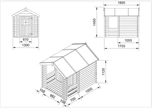 Casetta legno per bambini - L182xL146xA145cm/ 1.1m2 - Timbela M501