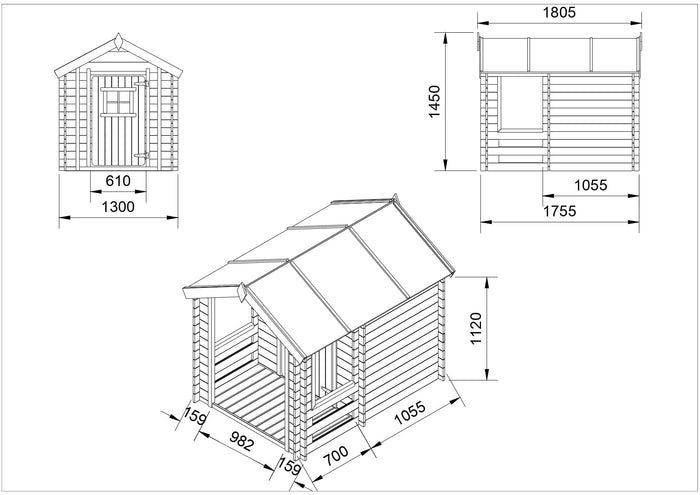 Casetta legno per bambini - L182xL146xA145cm/ 1.1m2 - Timbela M501