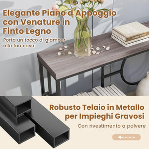 Tavolo Consolle Moderno, Tavolo d’Ingresso Stretto a 2 Ripiani, Tavolo Console Extra Lungo con Struttura in Metallo Robusto, Ideale per Corridoio e Ingresso