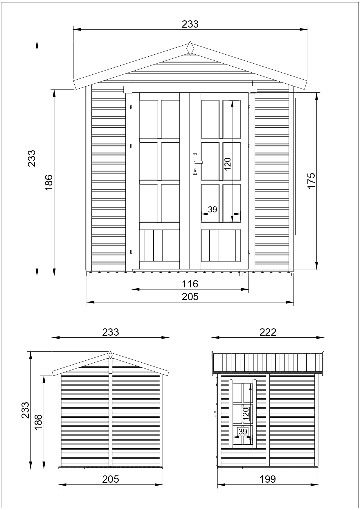 Ufficio in legno da giardino - W233xD222xH233cm - con tegole bituminose - TIMBELA M351FB+H351FBGREEN