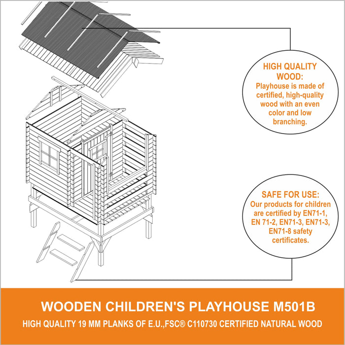 Casetta legno per bambini - L182xL146xA205cm/ 1.1m2 - Timbela M501B