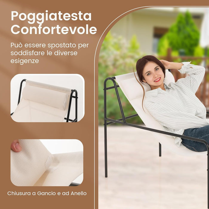 Sedia a Sdraio per Giardino, Sedia con Cuscino Poggiatesta Rimovibile, Telaio Metallico Robusto, Sedia Relax per Interni ed Esterni, CapacitÃ  di Carico 160 kg