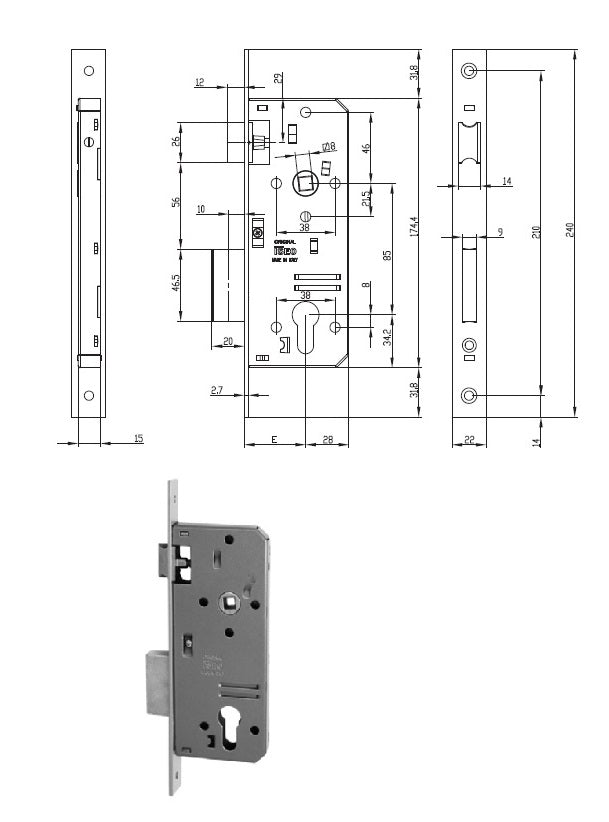 ISEO 200N401 SERRATURA INF. MM.40 FRONT.ACC.OTT. B.Q.