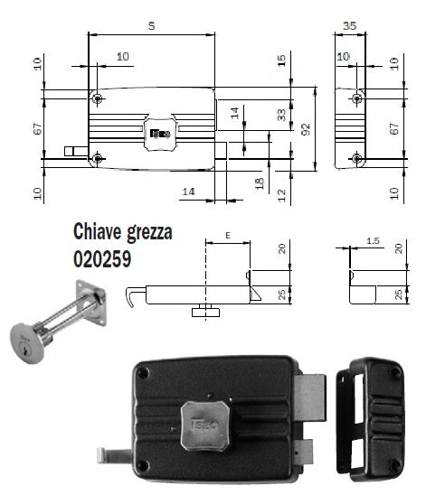 ISEO 402603 SERRATURA APPLICARE X LEGNOMM.60SX CATEN. 3 MAN