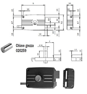 ISEO 431603E SERRATURA APPLICARE X LEGNOMM.60DX CATEN.3 MAN