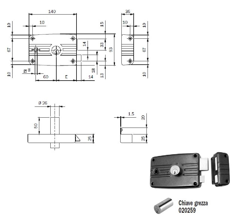 ISEO 485603 SERRATURA APPL. X FERRO CIL.FISSO MM.60 DX S/ALE