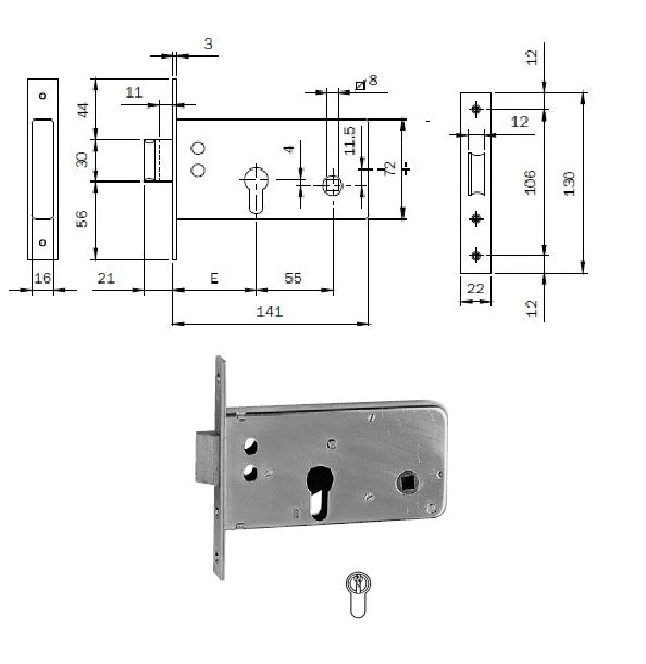 ISEO 720600 SERRATURA INF. X FASCIA MM.60 1 MANDATA C/SCROCC