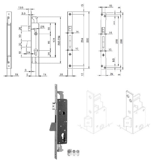 ISEO 783301IFZ SERRATURA INF. X MONT.TRIPL. MM.30 C/SCROCCO