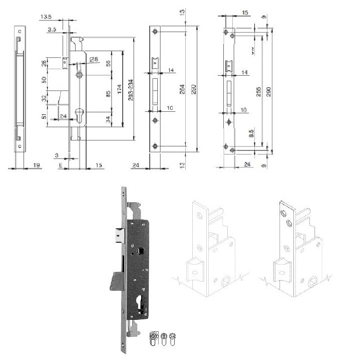 ISEO 783301IFZ SERRATURA INF. X MONT.TRIPL. MM.30 C/SCROCCO