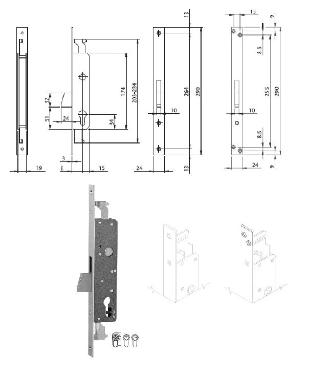 ISEO 783253IFZ SERRATURA INF. X MONT.TRIPL. MM.25 CATENACCIO