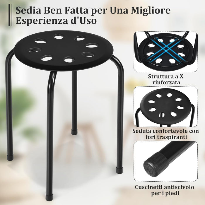 Set di 6 Sgabello Tondo Impilabile in Metallo, Sgabello Cucina Basso per Bambini Adulti, Sgabelli da Bar Casa Ufficio Aule, 30 x 30 x 44,5 cm (Colori Assortiti)