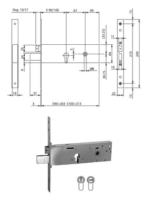 ISEO 961120902 SERRATURA INF. X FASCIA PROF.EUROPEO INOX MM.