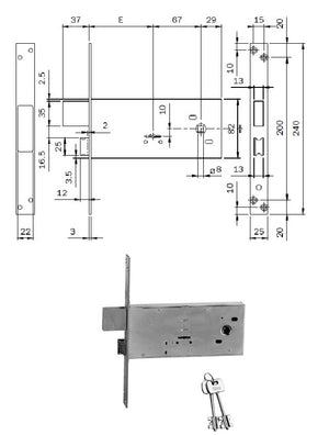 ISEO 981901BFZ SERRATURA INF. X FASCIA D.MAPPA ZINCATA MM.90