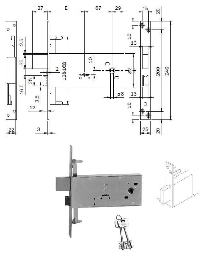 ISEO 983901BFZ SERRATURA INF. X FASCIA TRIPLICE D.MAPPA ZINC