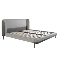 Letto in tessuto grigio chiaro e similpelle grigio scuro