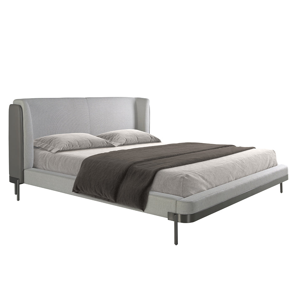 Letto in tessuto grigio chiaro e similpelle grigio scuro